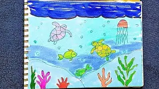 Jellyfish and Sea turtle 🐢 drawing | easy drawing | sea | fish variety | colouring 