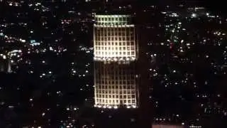 Gene Chang Fashion PR flying Leith Eaton over Downtown LA at night