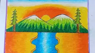 Beautiful Sunrise Scenery Drawing /Easy Landscape Drawing for Beginners