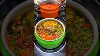 🌈 Colorful Veggie Rice Bowl with Braised Meat | Korean-Style Pot Meal 🍲✨ #mukbang #foodvlog #shorts