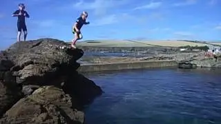 Trevone rocky beach rock pool jumping 5