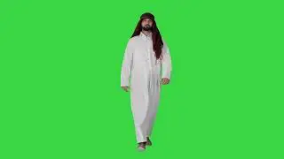 serious sheikh having a walk on a green screen 4K footage