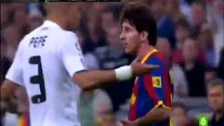 Messi kicks the ball at Real Madrid fans at Santiago Bernabeu