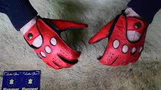 Autohandschuhe aus Hirschleder Schwarz Rot von Hungant