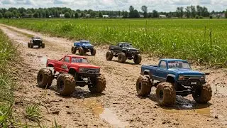 RC Trucks🛻🚓🛻🚗🚙  driving on a wet dirt road in  the Forest 