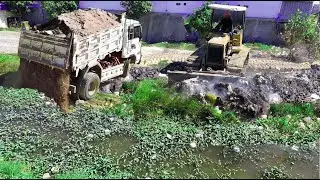 Incredibly!New Project! Remove Trash Dirty Canal Dump Truck Filling Land, Bulldozer pushing Perfect