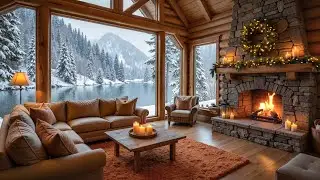 Relaxing Lakeside Cabin in Winter Ambience 🌨️ Warm Piano Music for Studying, Working & Relaxing