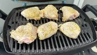 Grilling ￼ bone in skin on chicken thighs on my Weber Q 1200 ￼#Carnivore #SocialSecurity