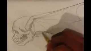 How to Draw Tattoo Art-Skull with Bat Wings-(Part1 of 2)(Unedited)