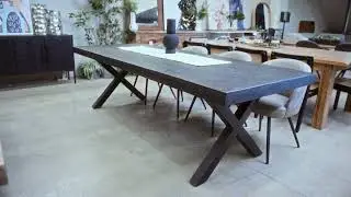 Sloane dining table with square metal cross legs @santosafurniturewarehouse