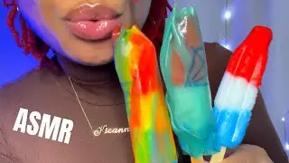 ASMR | Frozen Fruit Roll Up Bomb Pop ice  ❤️🤍💙