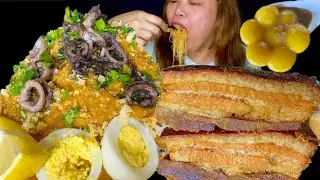 PANCIT PALABOK AT CRISPY PORK BELLY + PALITAW MUKBANG | FILIPINO FOOD MUKBANG PHILIPPINES