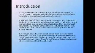 Urban Geography - Functional classification of Urban Centres