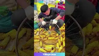This Corn Stripping Drill & Bike Wheel Contraption is GENIUS! 🤯🌽⚙️ #oddlysatisfying #asmr #corn