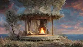Quiet Shelter 🔥 Cozy Fireplace Pavilion at Sunset | 4K Relaxing Ambience