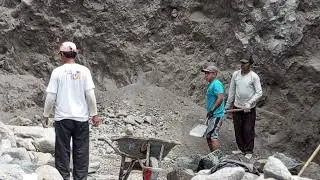 Worked Hard To Get Sand From The Cliff On The Slopes Of Merapi