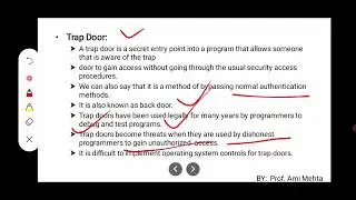 Access Control List, Trojan Horse, virus, trap door, warm programs threats in Operating System