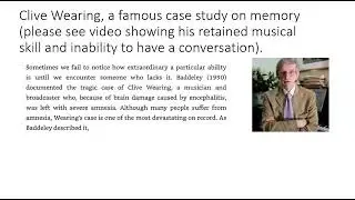 PSYC 3360 Chapter 5 part 1 An Introduction to Clive Wearing