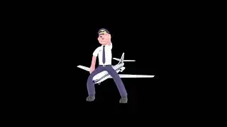3D Cartoon Male Character Turntable | Serious Pilot Sitting on Small Airplane Warning Pose Model