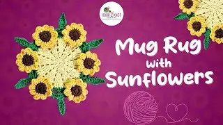 Mug Rug with Sunflowers #viralcrochetpattern #stepbysteptutorial #bouquetblanketpattern