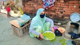 Village cooking simple matar ki daal chawal|village Desi daal breakfast winter