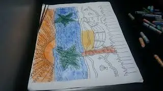 Coloring pages featuring coconut trees along the riverbank - Country Rough - Everet Almond