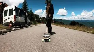 Downhill skateboarding with Skizzo at Vulcan, Romania