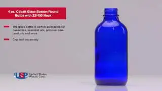 4 OZ. COBALT GLASS BOSTON ROUND BOTTLE WITH 22/400 NECK | U.S. Plastic Corporation&reg;