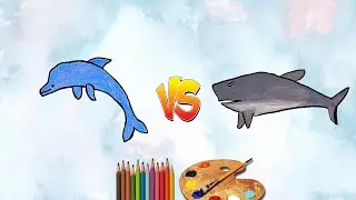 How to draw Dolphin and Shark - Painting vs Coloring 🎨 Satisfying video