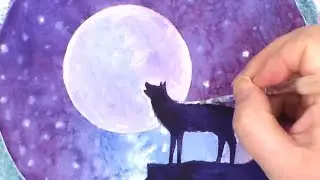 Wolf Howling at the Moon in Watercolor: Easy Beginner Painting Idea!
