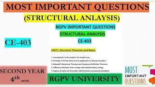 Structural analysis rgpv important question | CE-403 | rgpv university | btech | civil engineering