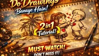 2 Drawings Ek Hi Video 😍 | Cute Couple & Palm Tree Drawing Tutorial | Easy Step by Step ✏️🔥