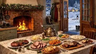 Fireplace Kitchen Ambience ❄️ Cooking Sounds & Snowstorm ASMR