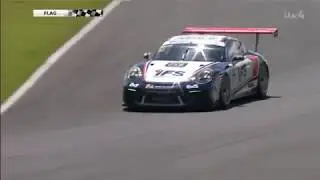 Porsche Carrera Cup GB, Croft 2019 - Dan Harper leads into final corner...