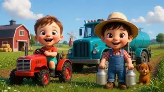 Farm Trucks Song for Kids | Learn Farm Vehicles & Sounds |Tractor, Harvester & More
