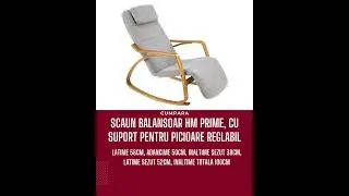Scaun balansoar HM Prime cu suport pentru picioare reglabil, tapiterie stofa, lemn masiv,100 kg, gri