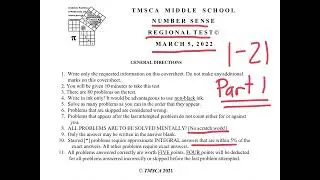 TMSCA Middle School Number Sense Regional Test 2022