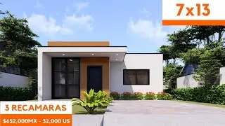Plano de casa económica y sencilla de  un piso 7x13 con 3 Recamaras
