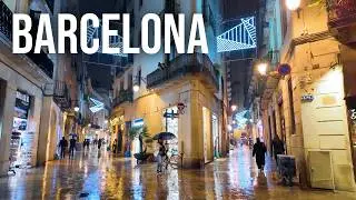 Rainy Night Walk in Barcelona, Spain | Rainstorm Ambience in Barcelona's Gothic Quarter