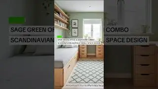 Sage Green Office & Bedroom Combo: Scandinavian Biophilic Small Space Design