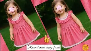 Round neck frill baby girl frock cutting and stitching || 2-3 year baby girl frock tutorial