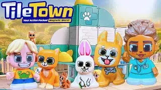 Tile Town Pet Vet Magnetic Tiles Construction Building Playset + Figures Toy Unboxing | SUPER FUN