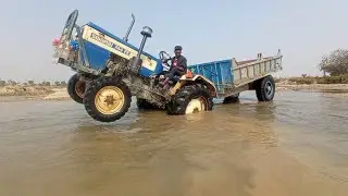 Swaraj tractor stuck in river side#working time#working station