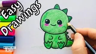 Easy Drawings | How to Draw a Cute Baby Dinosaur | Draw Step by Step | Kawaii Drawing
