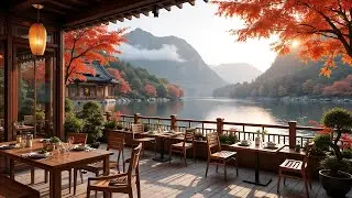 Japanese Lakeside Caf&eacute; Ambience 🍂 Autumn Jazz Piano & Cozy Coffeehouse Vibes for Study & Relaxation