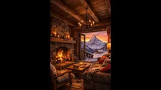 Cozy Swiss Cabin Fireplace 🔥 Crackling Fire & Falling Snow | 4K Winter Ambience ❄️