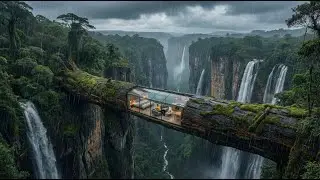 Building A Secret Room Inside A Tree Trunk Over A Waterfall (ASMR)