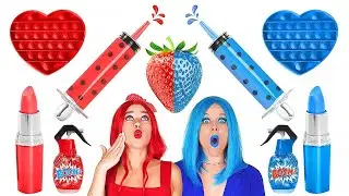 DESAFIO ALIMENTAR: AZUL X VERMELHO || Alimento de Uma S&oacute; Cor por 24h! Mukbang, por 123 GO! FOOD