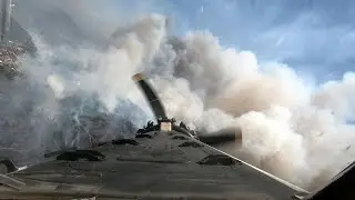PZL M18B DROMADER IN HEAVY SMOKE AND TURBULENCE AND NEAR POWER LINES, SAVING HOUSES.