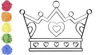 Princess Crown Coloring with Kinetic Sand Filling and Drawing Play Learn Colors for Kids